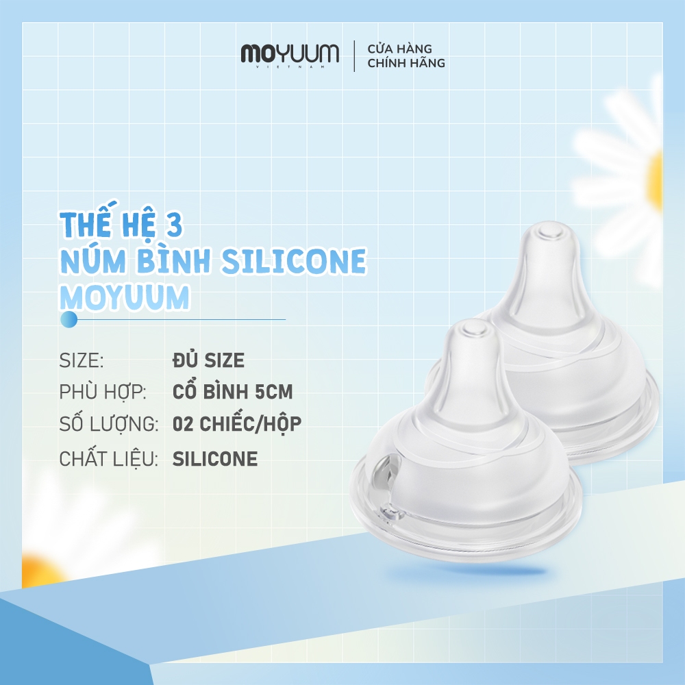 Núm bình silicon Moyuum - Thế hệ 3 - Size 1/2/3/4 - 2 chiếc/hộp