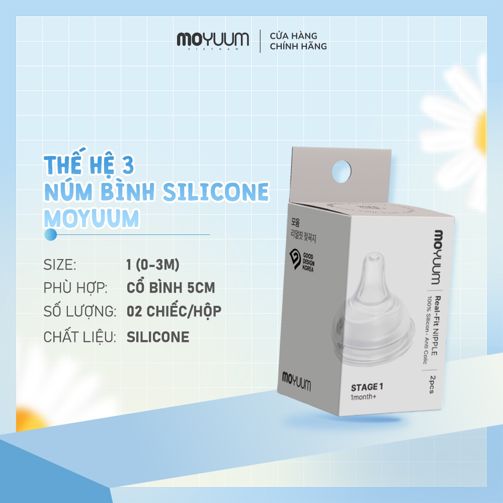 Núm bình silicon Moyuum - Thế hệ 3 - Size 1/2/3/4 - 2 chiếc/hộp