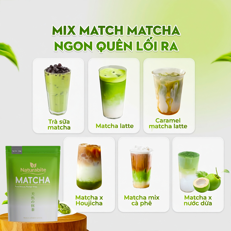 Naturabite 100g Bột Matcha Uji Nhật Bản 100% Nguyên Chất Cao Cấp Bột Siêu Mịn Pha Latte Giảm Cân Làm Đẹp Dùng Làm Bánh