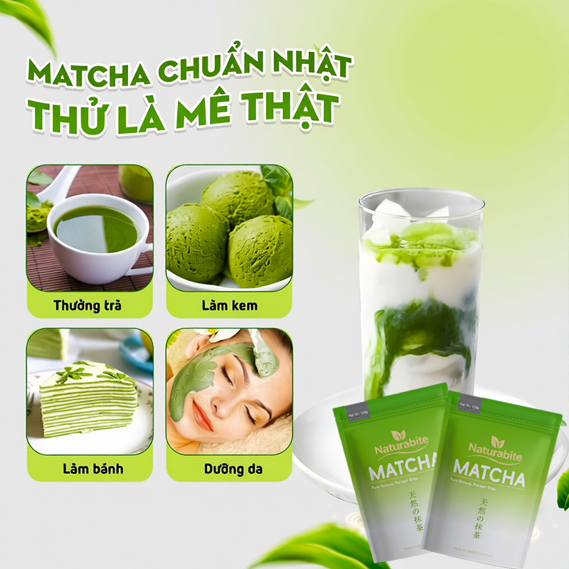 Naturabite 100g Bột Matcha Uji Nhật Bản 100% Nguyên Chất Cao Cấp Bột Siêu Mịn Pha Latte Giảm Cân Làm Đẹp Dùng Làm Bánh