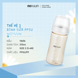 Bình sữa PPSU Moyuum - Thế hệ 3 - Mẫu trơn - 270ml - Kèm núm 2 (3m+)