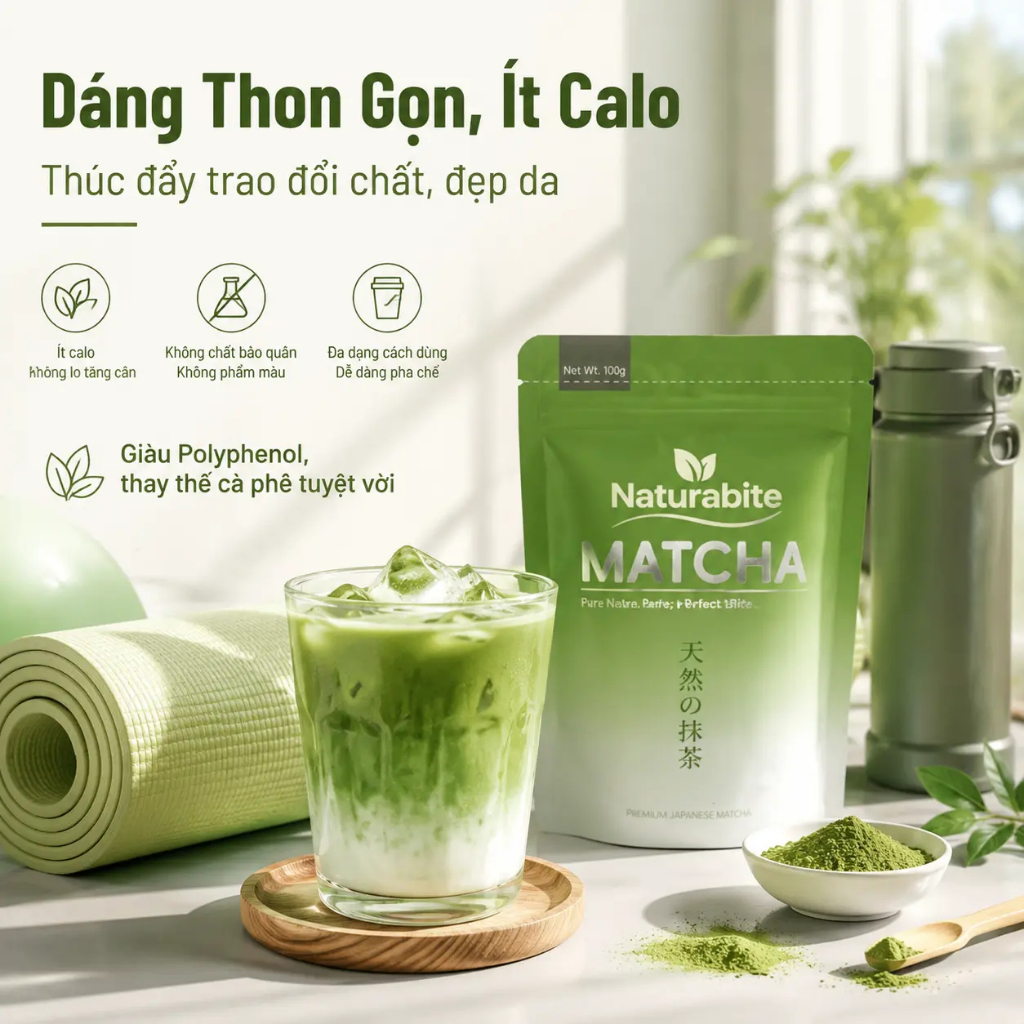 Naturabite Bột Matcha Uji Cao Cấp 100g Không Đường Bột Mịn Không Vón Cục Hỗ Trợ Giảm Mỡ Làm Đẹp Da