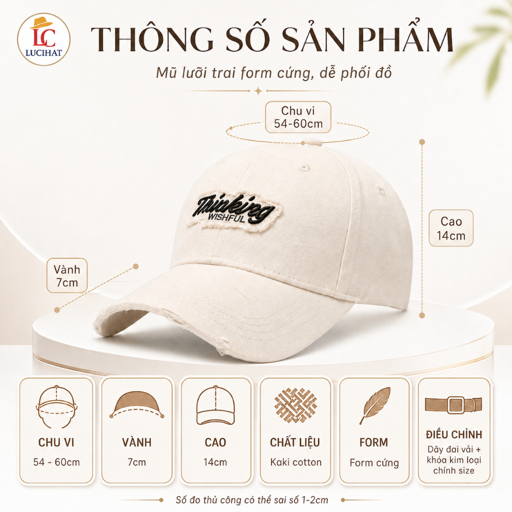 Mũ Lưỡi Trai Nam Nữ Thêu THINKING Form Chuẩn Vải Kaki Cao Cấp Unisex Vintage Nón Kết Thời Trang