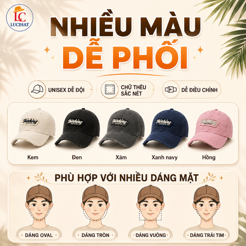 Mũ Lưỡi Trai Nam Nữ Thêu THINKING Form Chuẩn Vải Kaki Cao Cấp Unisex Vintage Nón Kết Thời Trang