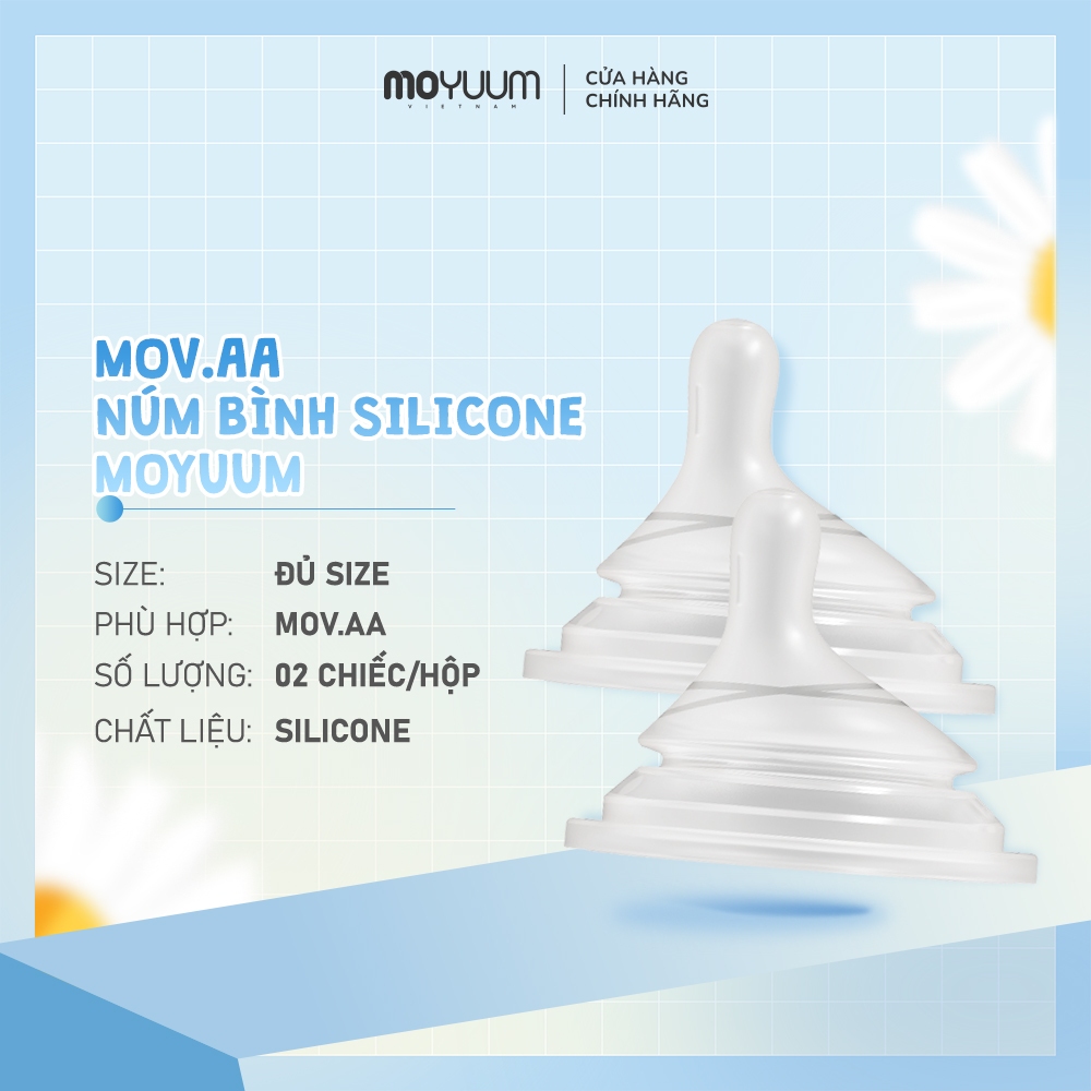 Núm bình Moyuum Natural Fit Mov.aa - Thiết kế độc quyền cho bình Mov.aa - Đủ size - Hộp 2 chiếc