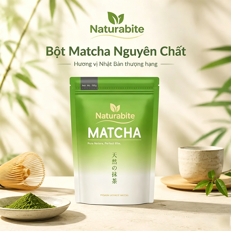 Naturabite Bột Trà Xanh 100G Matcha Uji Nhập Khẩu Nhật Bản Không Chất Bảo Quản Dùng Cho Quán Cafe Làm Tráng Miệng Bánh