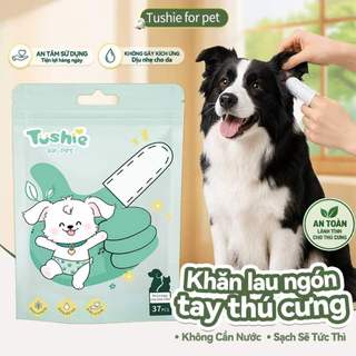 Tushie Treats Khăn Lau Tai Cho Chó Mèo Thiết Kế Xỏ Ngón (37 Miếng), Vệ Sinh Tai Thú Cưng & Làm Sạch Ráy Tai