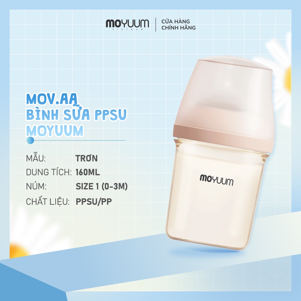[1/7-31/7 TẶNG NẮP TRỮ] Bình sữa Moyuum PPSU Mov.aa - 160ml - Bản trơn