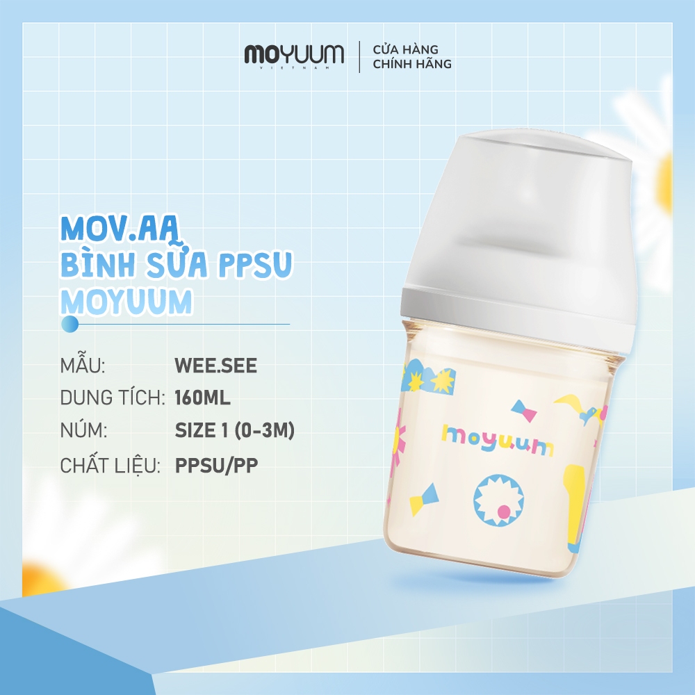 Bình sữa Moyuum PPSU Mov.aa - 160ml - Bản họa tiết - Màu trắng