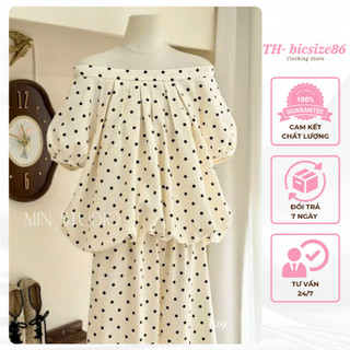 Set áo kiểu nữ babydoll chấm bi trễ vai kèm quần dài form dưới 60kg