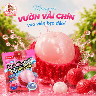 Kẹo Dẻo Bóc Vỏ Pandu Vị Vải Thiều Thanh Ngọt Mềm Dẻo Ăn Vặt Trái Cây