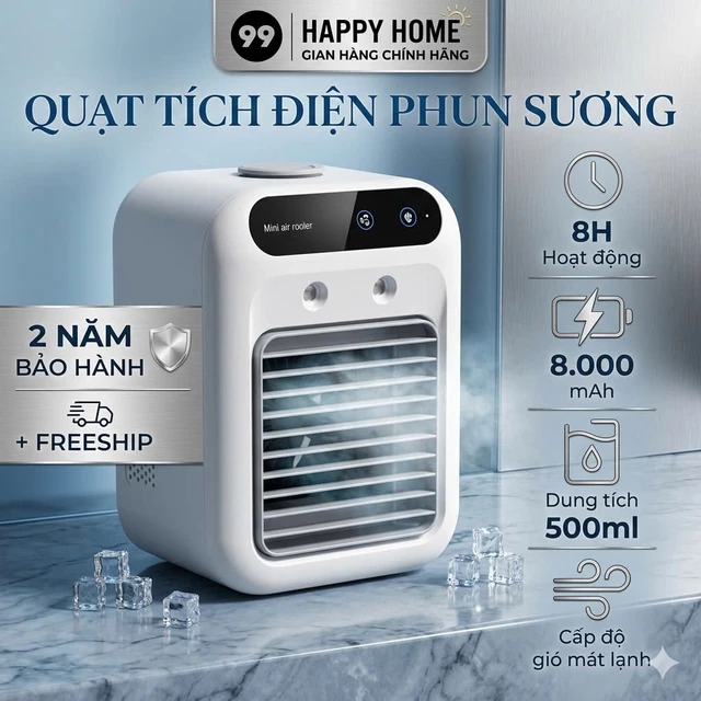 Quạt điều hoà phun sương, L07, Điều hoà hơi nước phun sương siêu mát, Quạt phun sương tích điện Mini