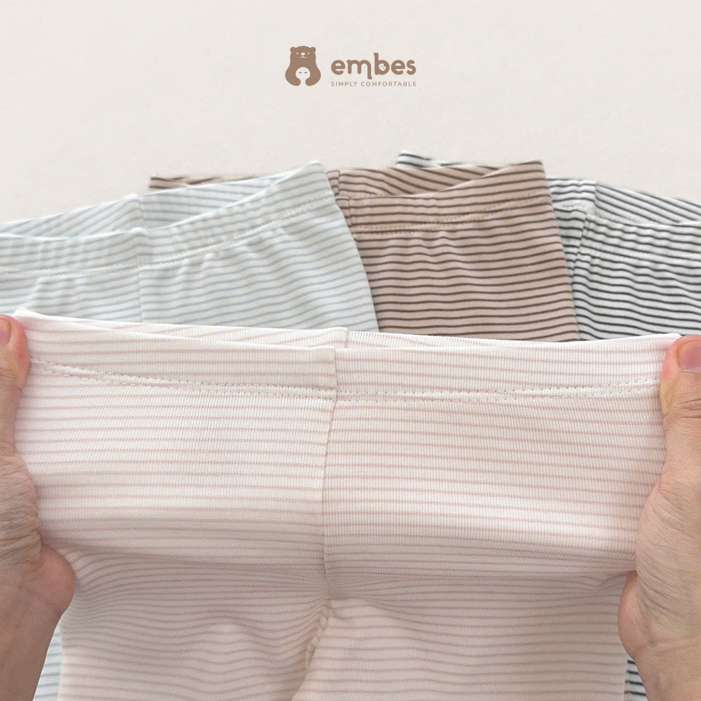 Quần Legging Cho Bé Embes, Quần Legging Họa Tiết Kẻ Ngang Chất Lycocell Cho Bé Trai Bé Gái Từ 8-18kg