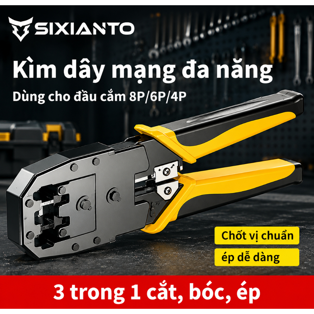 Kìm Bấm Mạng RJ45 RJ11 RJ12 Đa Năng 3 Trong 1 Cắt Dây Tuốt Dây Ép Hạt Mạng