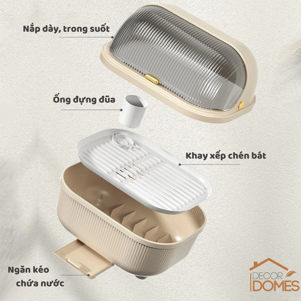 Hộp Đựng Chén Bát Đĩa Nhựa PP Có Nắp Đậy HOMIE, Hộp Bát Chống Côn Trùng, Bụi Bẩn Có Khay Thoát Nước