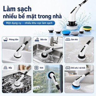 OOKAS Chổi điện kéo dài, 9 đầu đa năng, sạc Type-C, pin bền, 400 vòng/phút