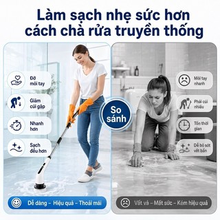 OOKAS Chổi điện kéo dài, 9 đầu đa năng, sạc Type-C, pin bền, 400 vòng/phút
