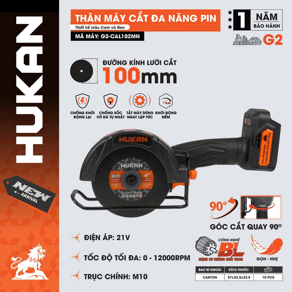 Thân Máy Cắt Mài Pin Mini HUKAN G2-CAL102MN |21V- Động Cơ Không Chổi Than| Trục Chính M10 | Nhỏ Gọn, Mạnh Mẽ| CHÍNH HÃNG