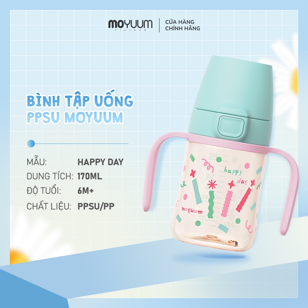 [MỚI] - Bình tập hút PPSU Moyuum - Phiên bản Happy Day - 170ml/270ml