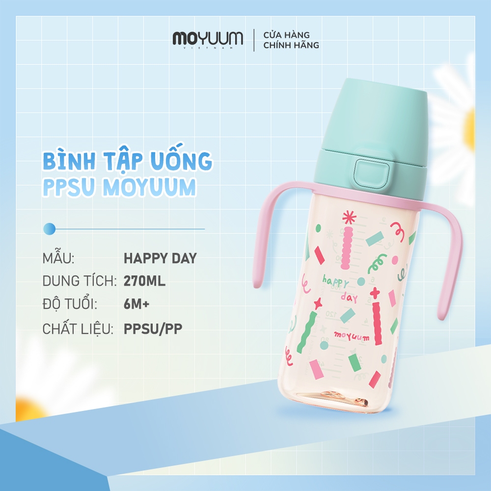 [MỚI] - Bình tập hút PPSU Moyuum - Phiên bản Happy Day - 170ml/270ml