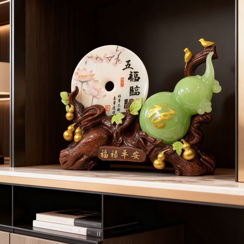 Tượng hồ lô xanh ngọc bội sen tài lộc decor nhà cửa