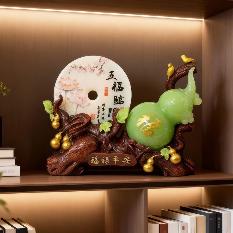 Tượng hồ lô xanh ngọc bội sen tài lộc decor nhà cửa
