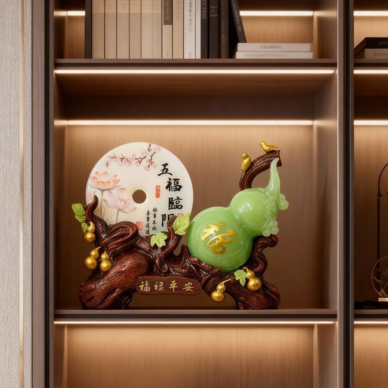 Tượng hồ lô xanh ngọc bội sen tài lộc decor nhà cửa