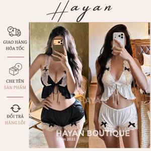 HT149 Bộ ngủ 2s sexy đính nơ xẻ v1 hách dáng,đồ ngủ lụa phối ren gợi cảm quyến rũ HT149
