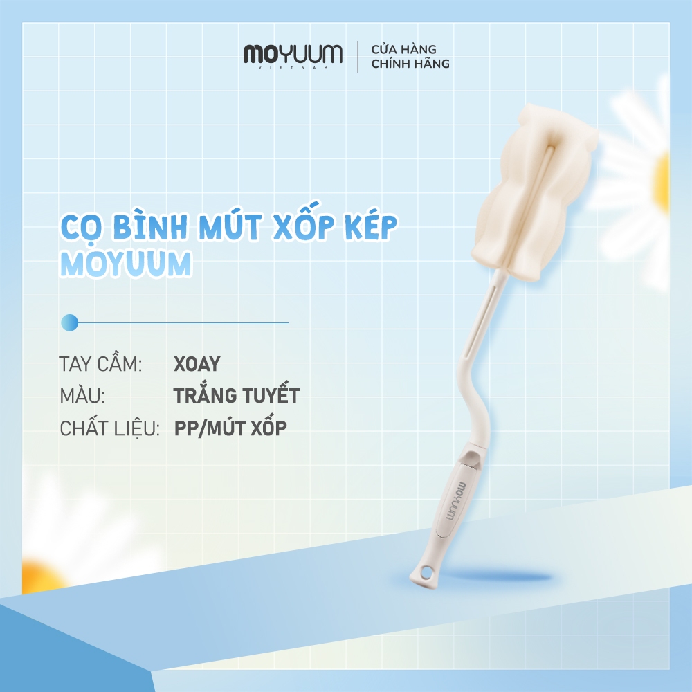 MỚI - Cọ bình mút xốp kép Moyuum - Tay cầm xoay - Màu Trắng/Hồng