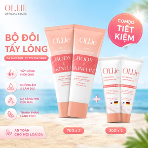 Combo OLLIE Tẩy Lông Body 70g x2 + Gel Dưỡng Ẩm 30g x2, Tẩy Lông Vùng Kín, Nách, Tay Chân Hiệu Quả