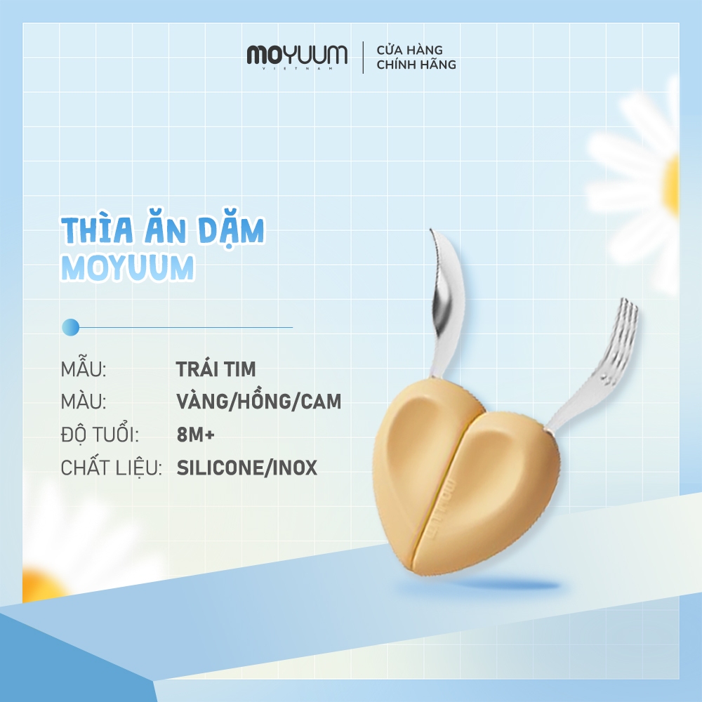 Bộ thìa dĩa Moyuum - Tay cầm silicon hình trái tim - 8m+