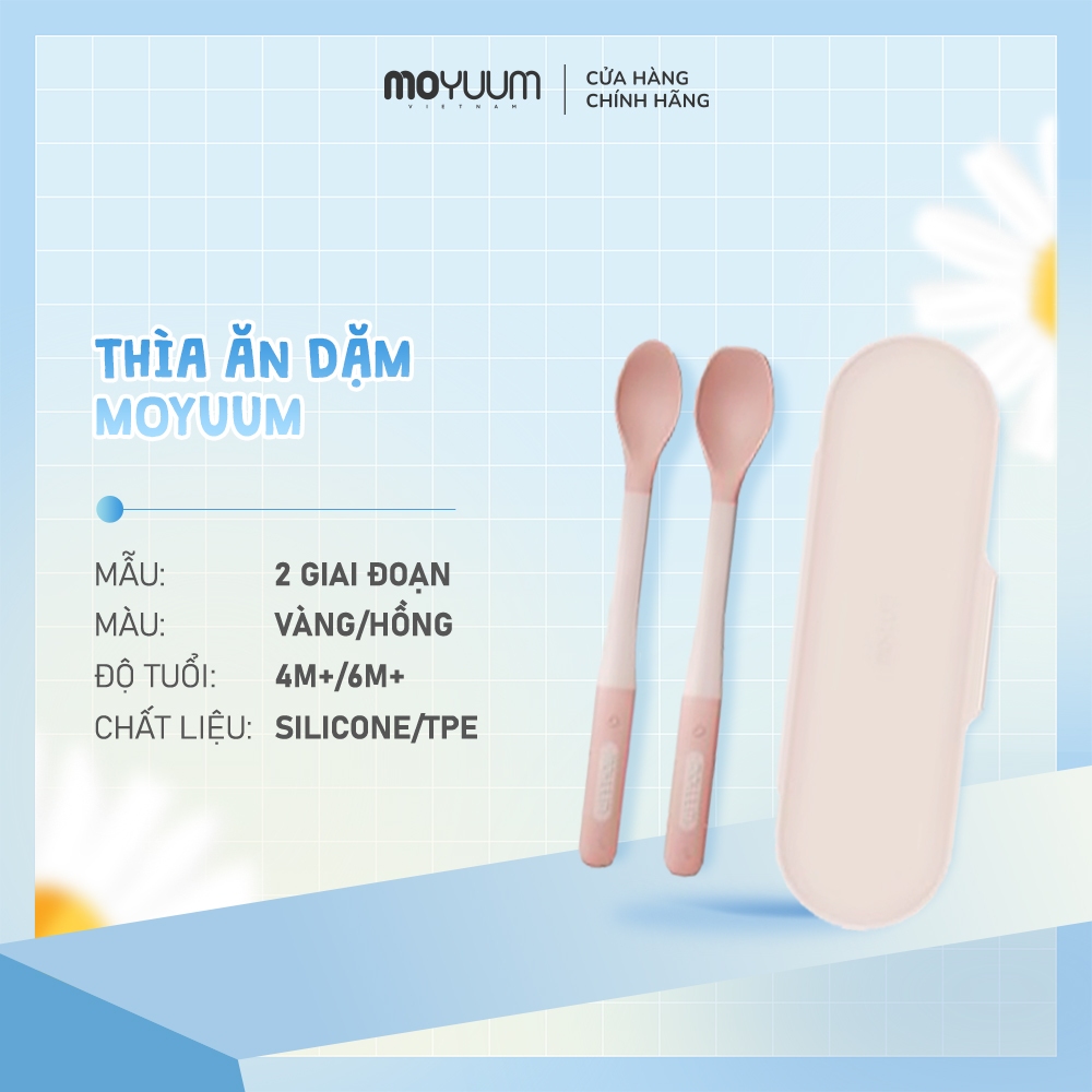 Bộ thìa ăn dặm silicon Moyuum - 2 cấp độ - 4m+