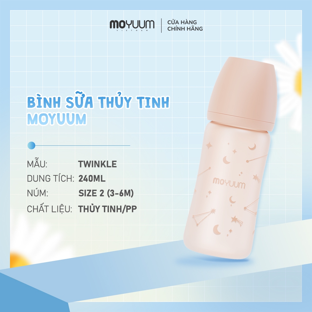 MỚI - Bình thủy tinh tráng silicone Moyuum - Twinkle - 150ml/240ml