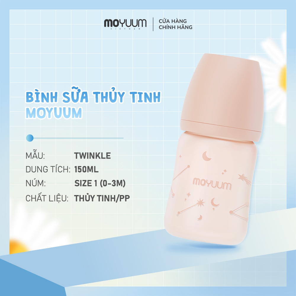 MỚI - Bình thủy tinh tráng silicone Moyuum - Twinkle - 150ml/240ml