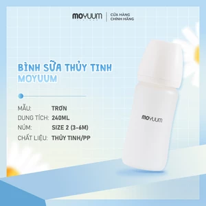 Bình sữa Thủy tinh tráng silicon Moyuum - Mẫu trơn - 240ml - Kèm núm 2