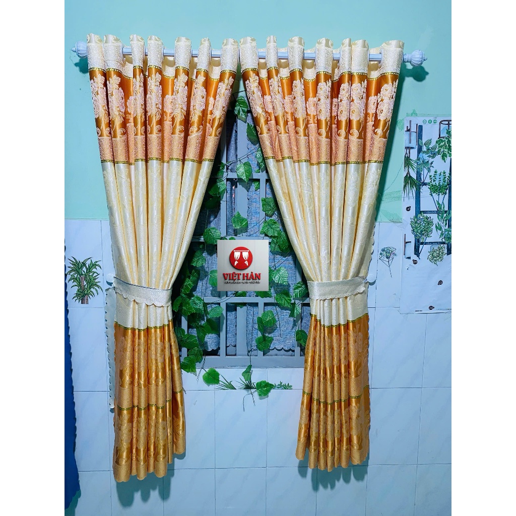 1 TẤM GẤM  HOA VĂN MÀU VÀNG PHỐI KEM VÀNG CHƯA CÓ CÂY TREO - TREO 1 TẤM MUA 1 TẤM _TREO 2 TẤM MUA 2 TẤM RÈM CỬA VIỆT HÀN