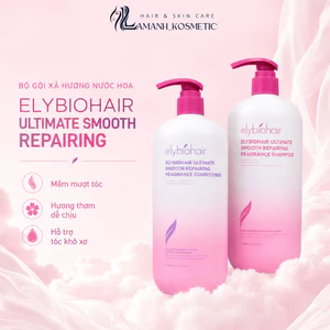 Combo Gội Xả Elybiohair Hồng Ultimate Smooth Repairing Fragrance 1000ml | Dưỡng Tóc Mềm Mượt, Tặng Sữa Tắm 200ml.