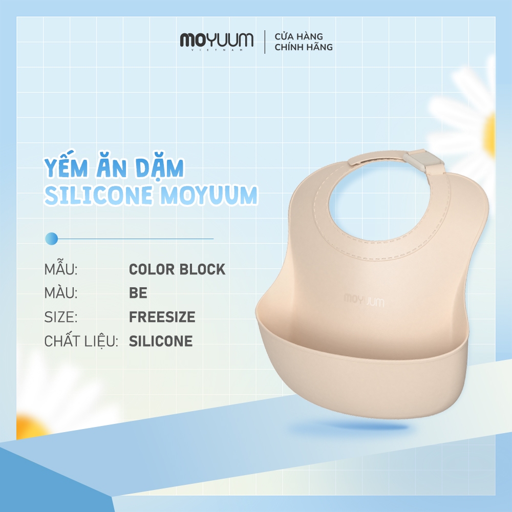 Yếm ăn dặm silicone Moyuum - BST sắc màu - Be/Xanh lá/Đỏ cam/Vàng