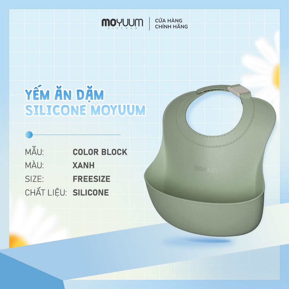 Yếm ăn dặm silicone Moyuum - BST sắc màu - Be/Xanh lá/Đỏ cam/Vàng