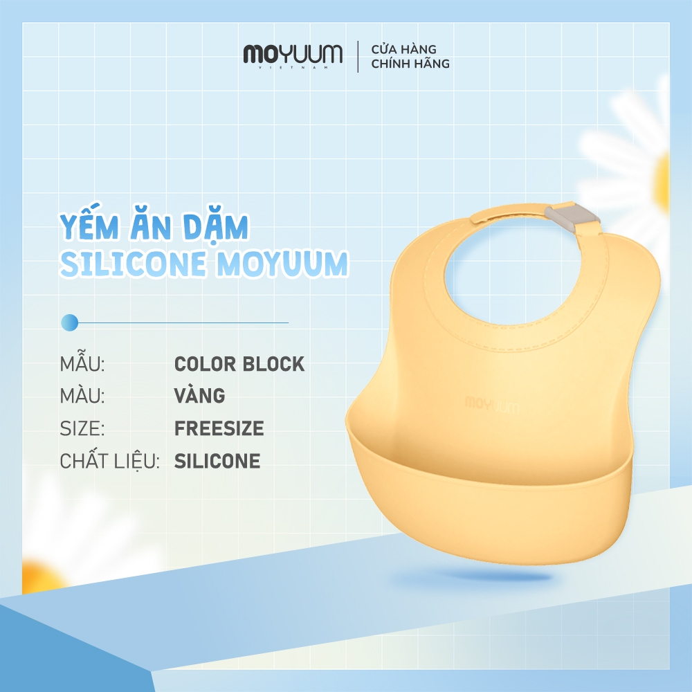 Yếm ăn dặm silicone Moyuum - BST sắc màu - Be/Xanh lá/Đỏ cam/Vàng