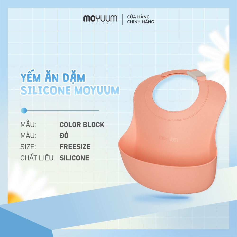 Yếm ăn dặm silicone Moyuum - BST sắc màu - Be/Xanh lá/Đỏ cam/Vàng