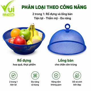 Bộ Rổ Hoa Quả Kèm Lồng Bàn Sơn Tĩnh Điện GD26 - Rổ Rửa Rau Củ Trái Cây Có Nắp Đậy Ngăn Côn Trùng