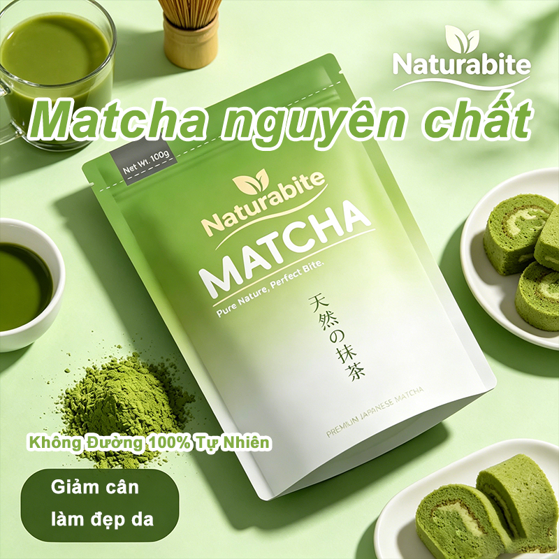 Naturabite Bột Matcha Uji Cao Cấp 100g Không Đường Bột Mịn Không Vón Cục Hỗ Trợ Giảm Mỡ Làm Đẹp Da