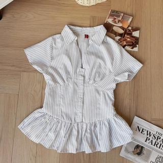 (HAVANA) Áo sơ mi kiểu CHANMEE viền bèo có dây buộc thắt eo AO967