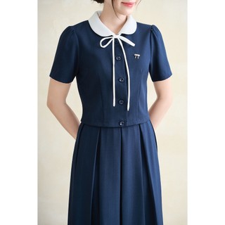 Áo Kiểu Nữ LAMER FASHION Cổ Sen Cộc Tay Đính Dây Nơ Phối Chân Váy Công Sở Dáng Dài Ly Bung O61B26H022 O62L26H005