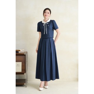 Áo Kiểu Nữ LAMER FASHION Cổ Sen Cộc Tay Đính Dây Nơ Phối Chân Váy Công Sở Dáng Dài Ly Bung O61B26H022 O62L26H005