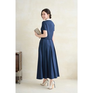 Áo Kiểu Nữ LAMER FASHION Cổ Sen Cộc Tay Đính Dây Nơ Phối Chân Váy Công Sở Dáng Dài Ly Bung O61B26H022 O62L26H005