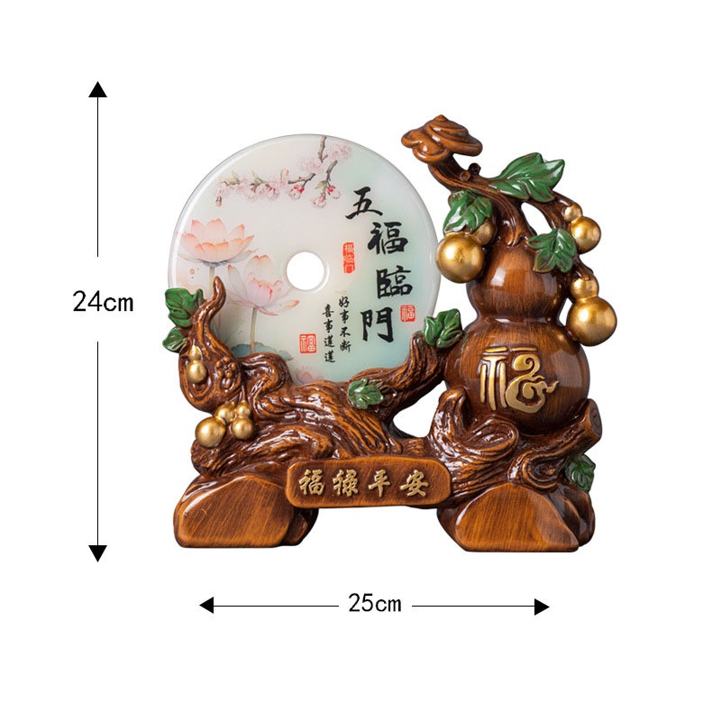 Tượng hồ lô nâu gỗ ngọc bội sen tài lộc decor nhà cửa