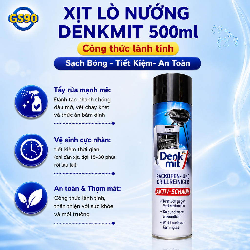 Chai Xịt Lò Nướng Lò Vi Sóng Đa Năng Denkmit 500ml Tẩy Dầu Mỡ Khử Mùi Bếp Từ Hàng Nhập Khẩu Đức