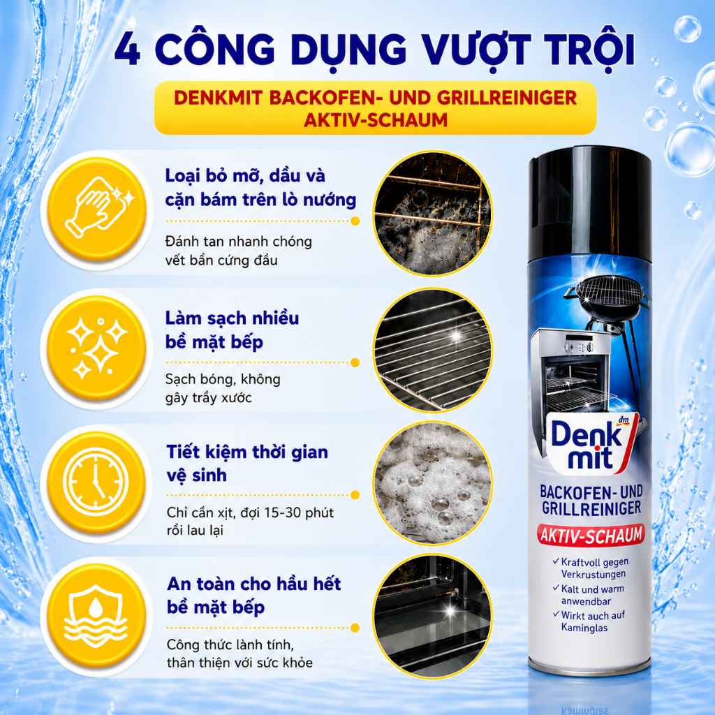 Chai Xịt Lò Nướng Lò Vi Sóng Đa Năng Denkmit 500ml Tẩy Dầu Mỡ Khử Mùi Bếp Từ Hàng Nhập Khẩu Đức